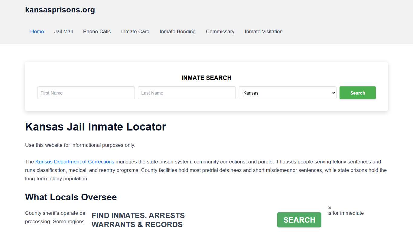 Kansas Jail Inmate Search - KS DOC Prison Locator