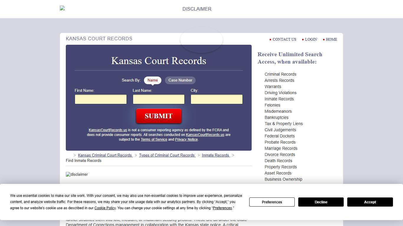Kansas Inmate Search KansasCourtRecords.us